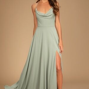 NEW, Lulus Romantically Speaking Sage Green Cowl Lace-up Maxi Dress - Size S